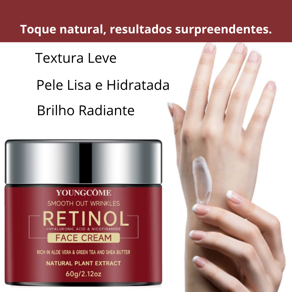 Creme Facial Youngcôme com Retinol, Ácido Hialurônico e Niacinamida – Antissinais, Anti-envelhecimento e Hidratação Profunda