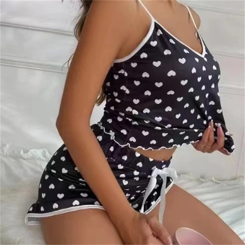 Conjunto Pijama Feminino Verão Plus Size – Colete e Shorts com Estampa Fofa | Macio, Casual e Confortável.