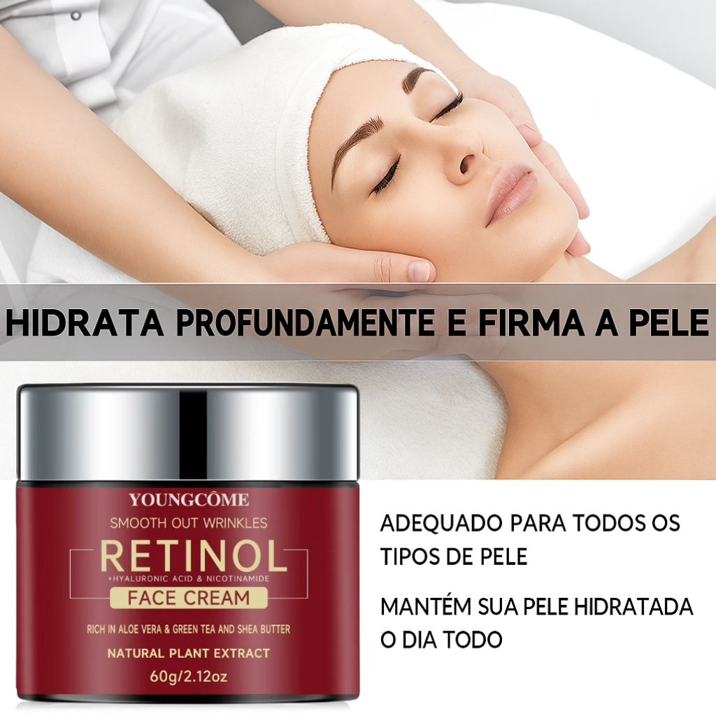 Creme Facial Youngcôme com Retinol, Ácido Hialurônico e Niacinamida – Antissinais, Anti-envelhecimento e Hidratação Profunda