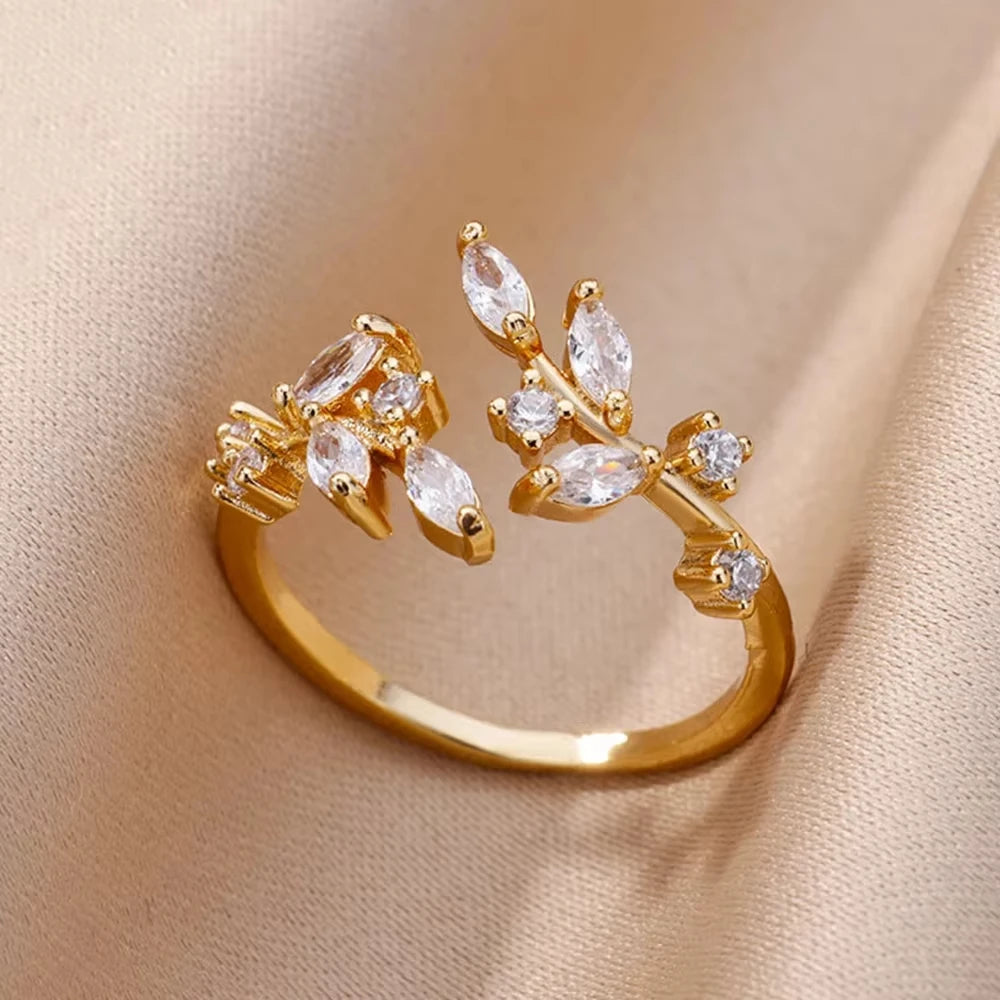 Anéis geométricos de luxo para mulheres, aço inoxidável banhado a ouro 18 k, cor dourada em formato aberto.