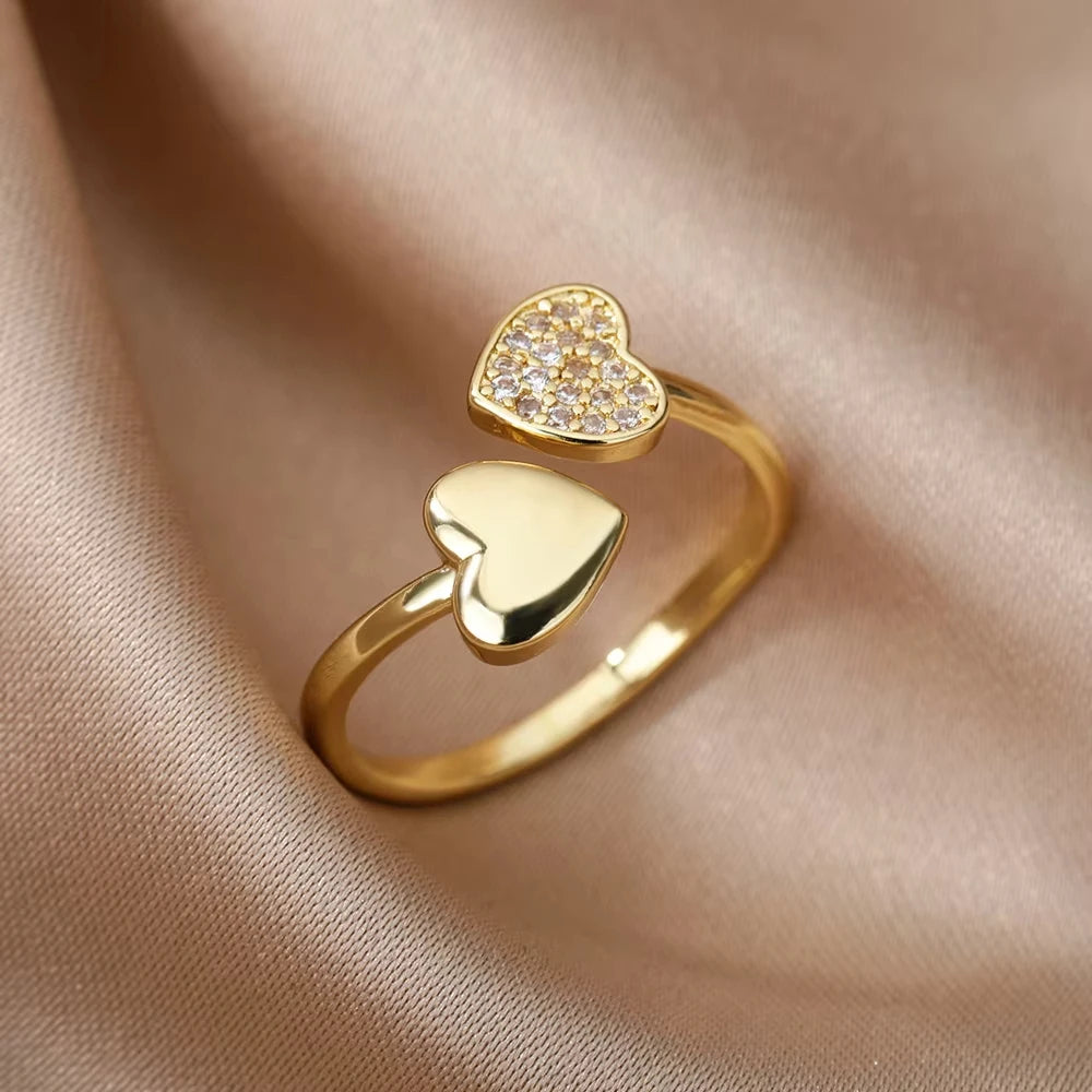 Anéis geométricos de luxo para mulheres, aço inoxidável banhado a ouro 18 k, cor dourada em formato aberto.