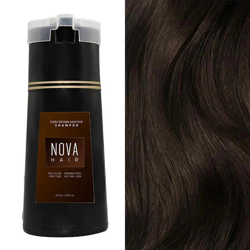 Shampoo de tingimento capilar Black Nova Hair Instant Dye 3 em 1 para homens e mulheres . Fórmula que cuida dos cabelos, controla a oleosidade e da nutrição capilar.