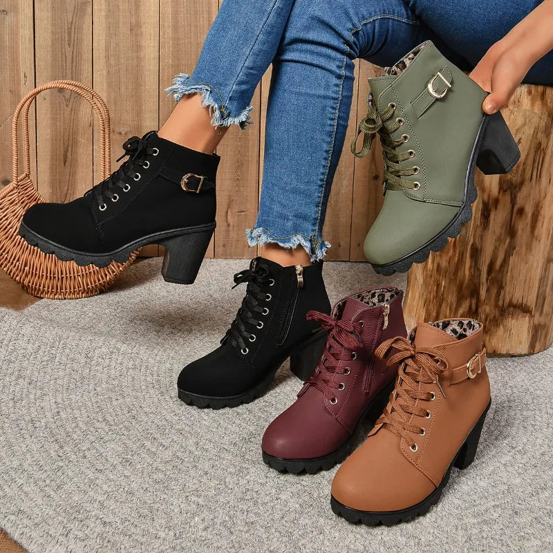 Botas de tornozelo de salto plataforma outono inverno para mulheres.