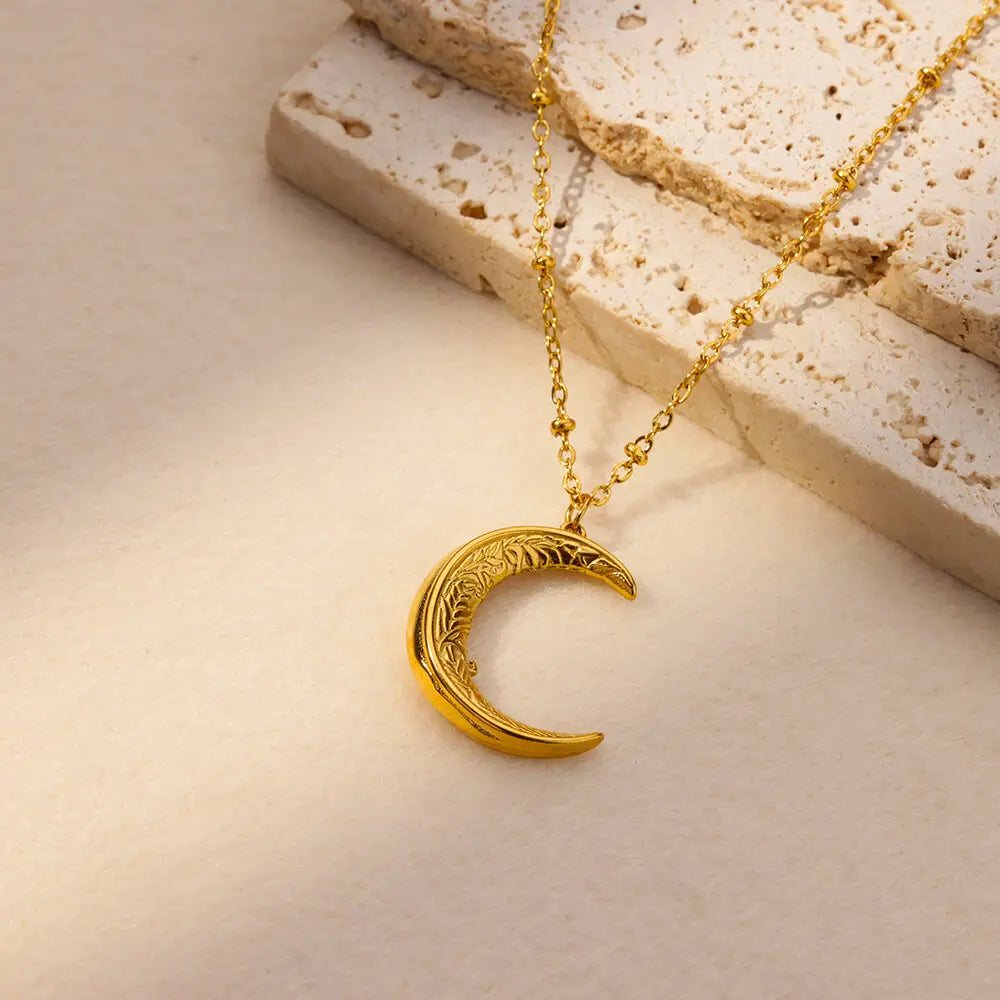 Colar de coração, lua, pérola, estrela multicamadas de aço inoxidável 316l, para mulheres, meninas, cor dourada