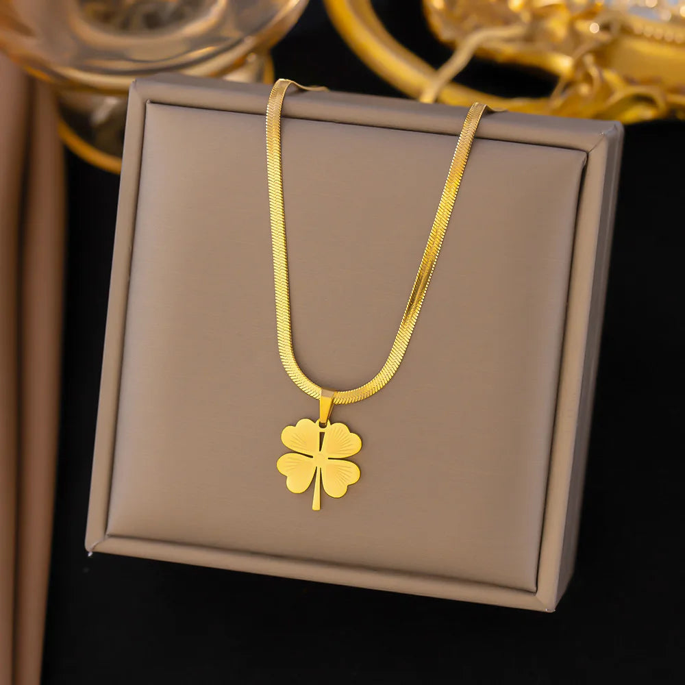 Colar de pingente de flor de aço inoxidável para mulheres cor dourada de alta qualidade