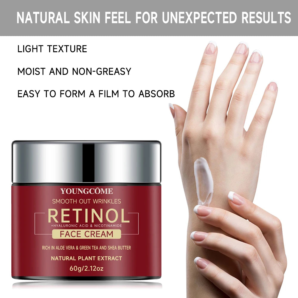 Creme Facial Youngcôme com Retinol, Ácido Hialurônico e Niacinamida – Antissinais, Anti-envelhecimento e Hidratação Profunda