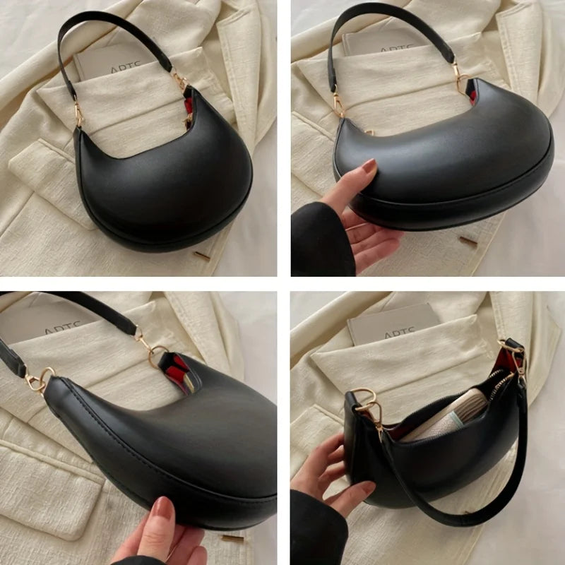 Nova bolsa de ombro elegante em forma de lua de alta qualidade.