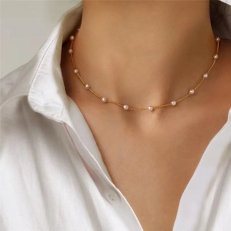 Conjunto de colar de pérolas feminino, 3 peças, ouro 14k, moda amor, coração, pingente, à prova d'água, hipoalergênico.