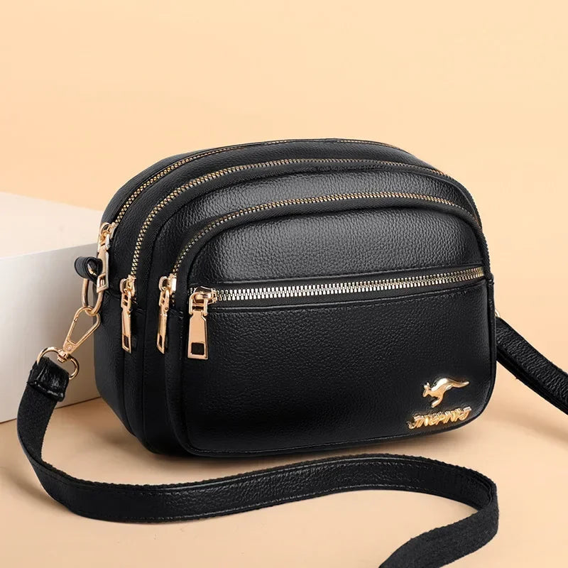 Bolsa de couro de alta qualidade, moda feminina. Multi-bolso resistente ao desgaste.