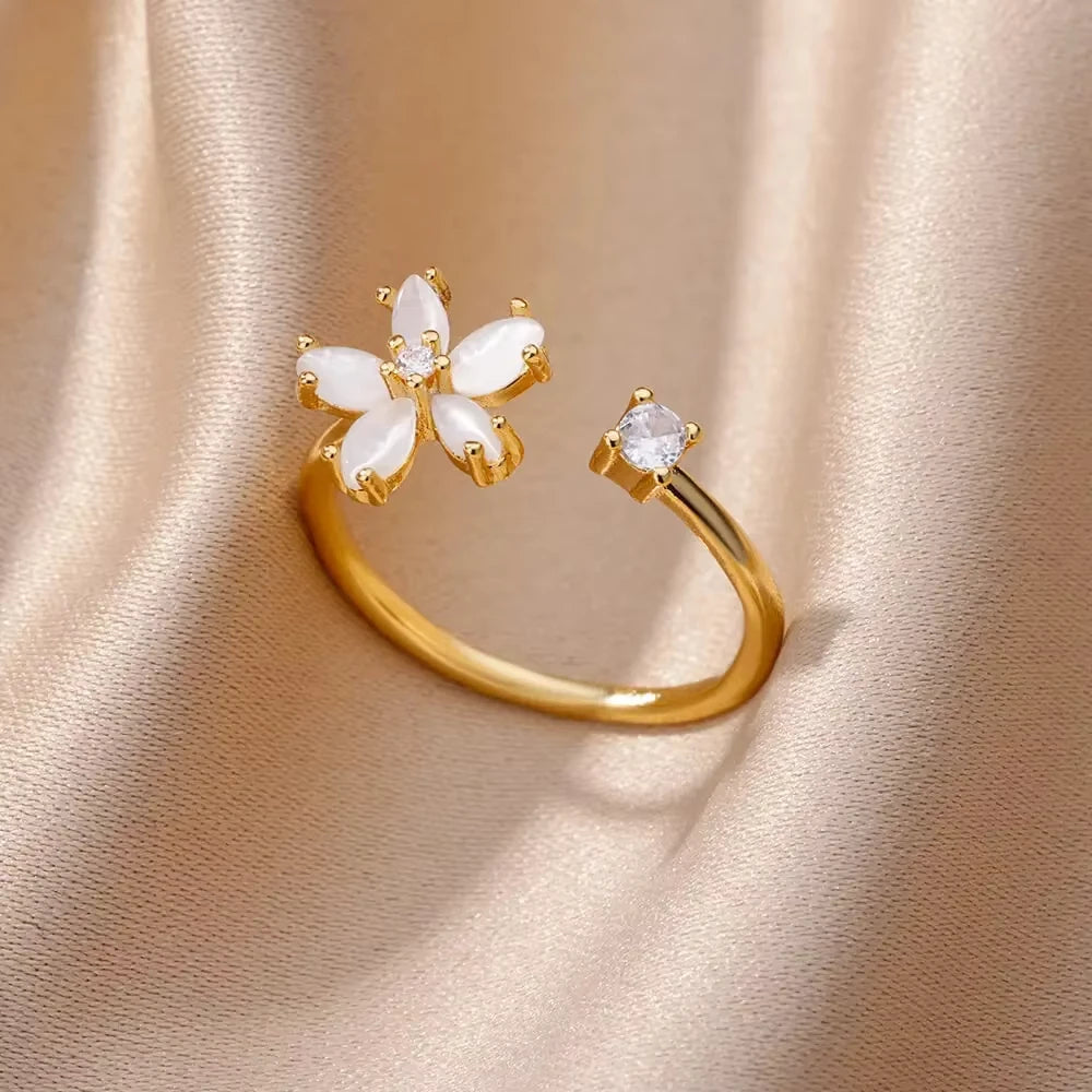 Anéis geométricos de luxo para mulheres, aço inoxidável banhado a ouro 18 k, cor dourada em formato aberto.