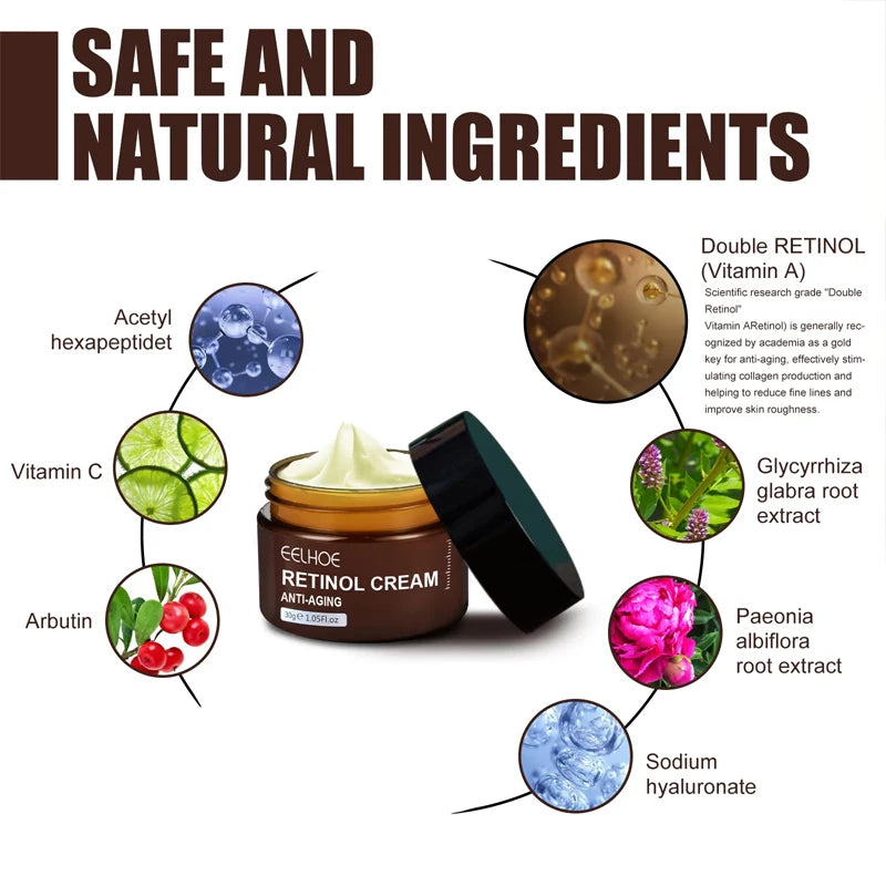 Creme Retinol da EELHOE. Anti-envelhecimento, anti-inchaço e anti-olheiras. Suaviza e clareia manchas.
