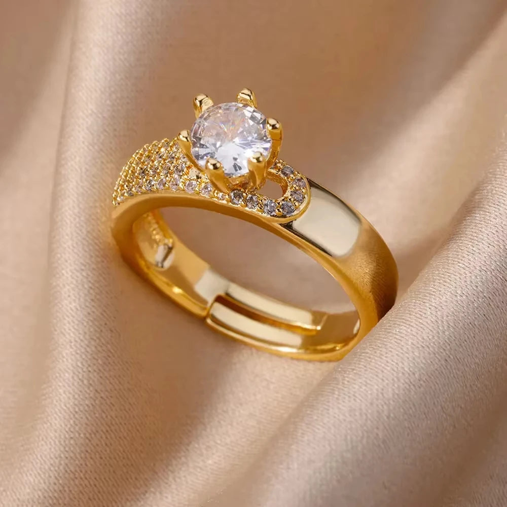 Anéis geométricos de luxo para mulheres, aço inoxidável banhado a ouro 18 k, cor dourada em formato aberto.