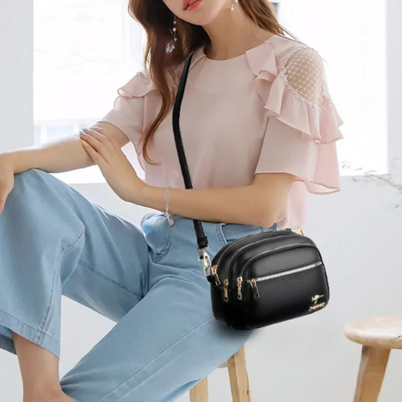 Bolsa de couro de alta qualidade, moda feminina. Multi-bolso resistente ao desgaste.