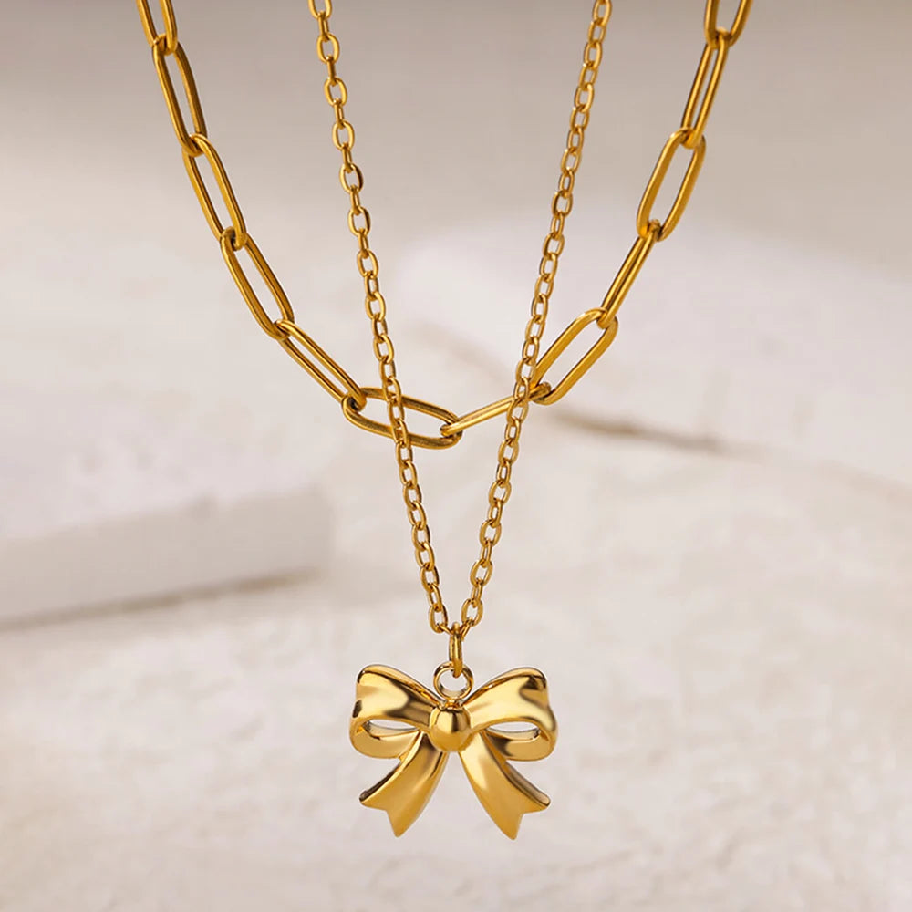 Colar de coração, lua, pérola, estrela multicamadas de aço inoxidável 316l, para mulheres, meninas, cor dourada