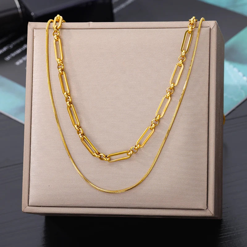 Colar de coração, lua, pérola, estrela multicamadas de aço inoxidável 316l, para mulheres, meninas, cor dourada