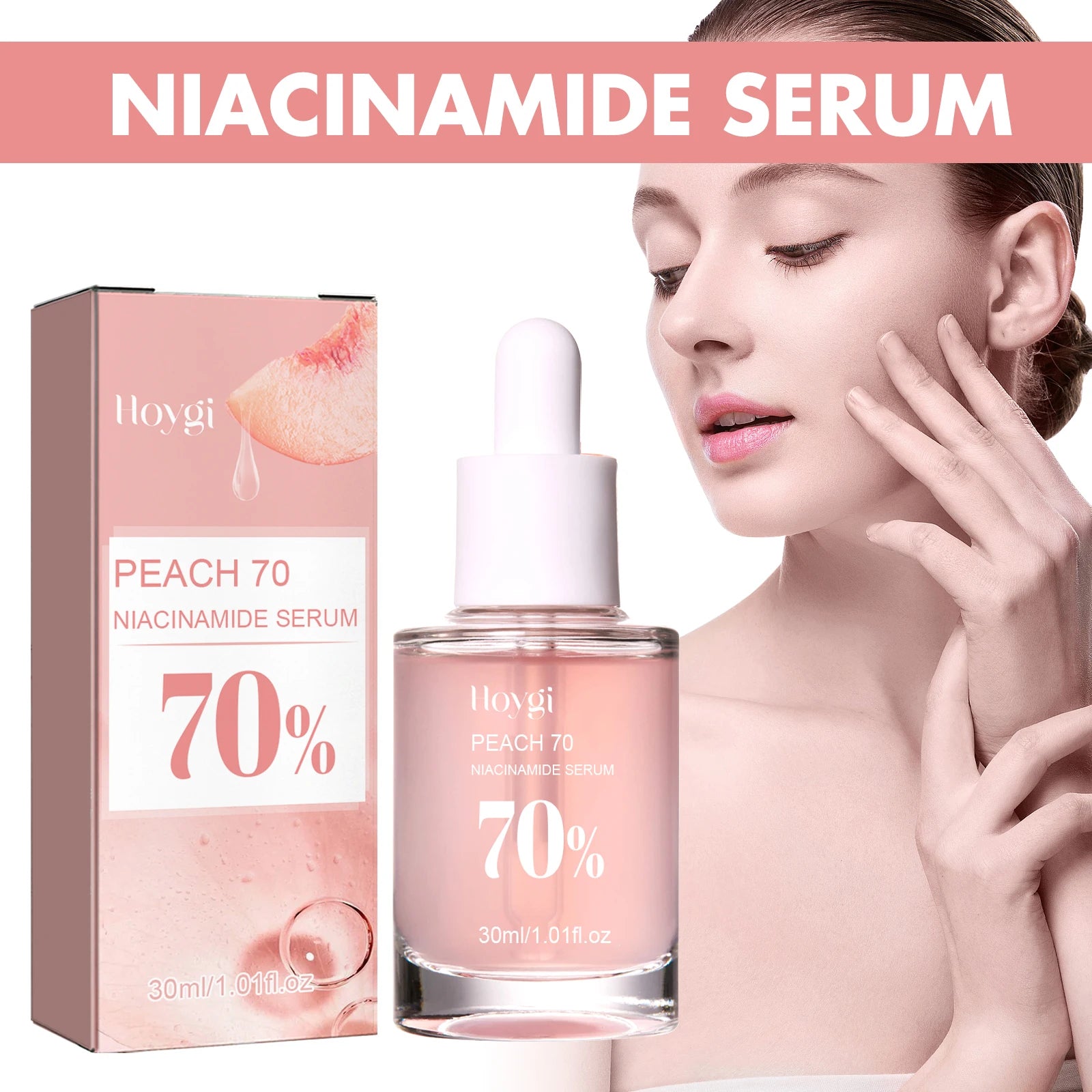 Pêssego 70% com niacinamida. É um soro facial hidratante que trabalha em cima dos poros e remove as manchas escuras