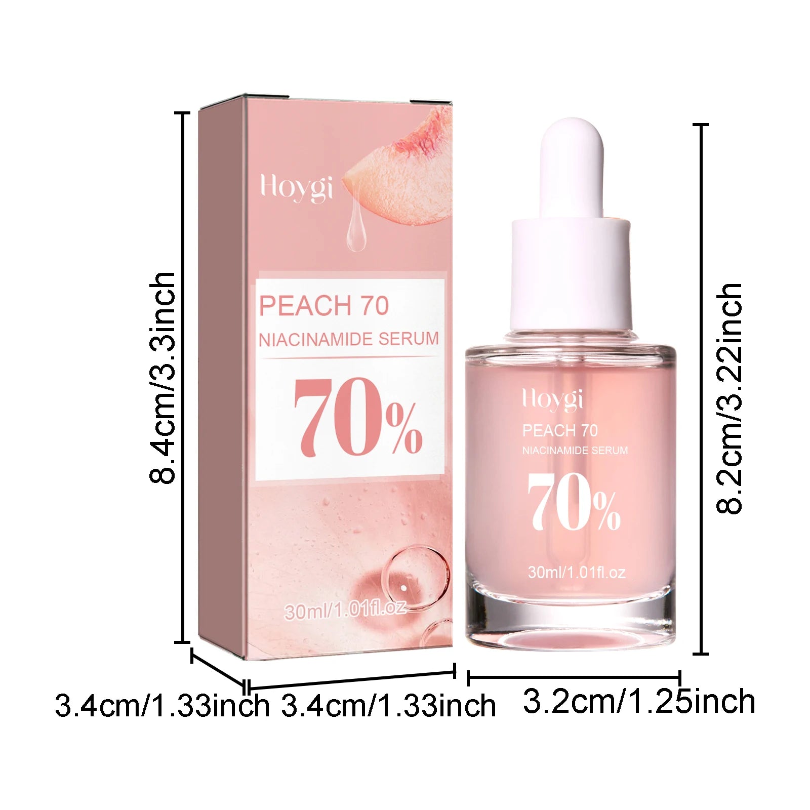 Pêssego 70% com niacinamida. É um soro facial hidratante que trabalha em cima dos poros e remove as manchas escuras