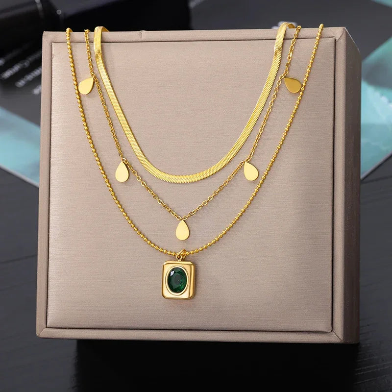 Colar de coração, lua, pérola, estrela multicamadas de aço inoxidável 316l, para mulheres, meninas, cor dourada