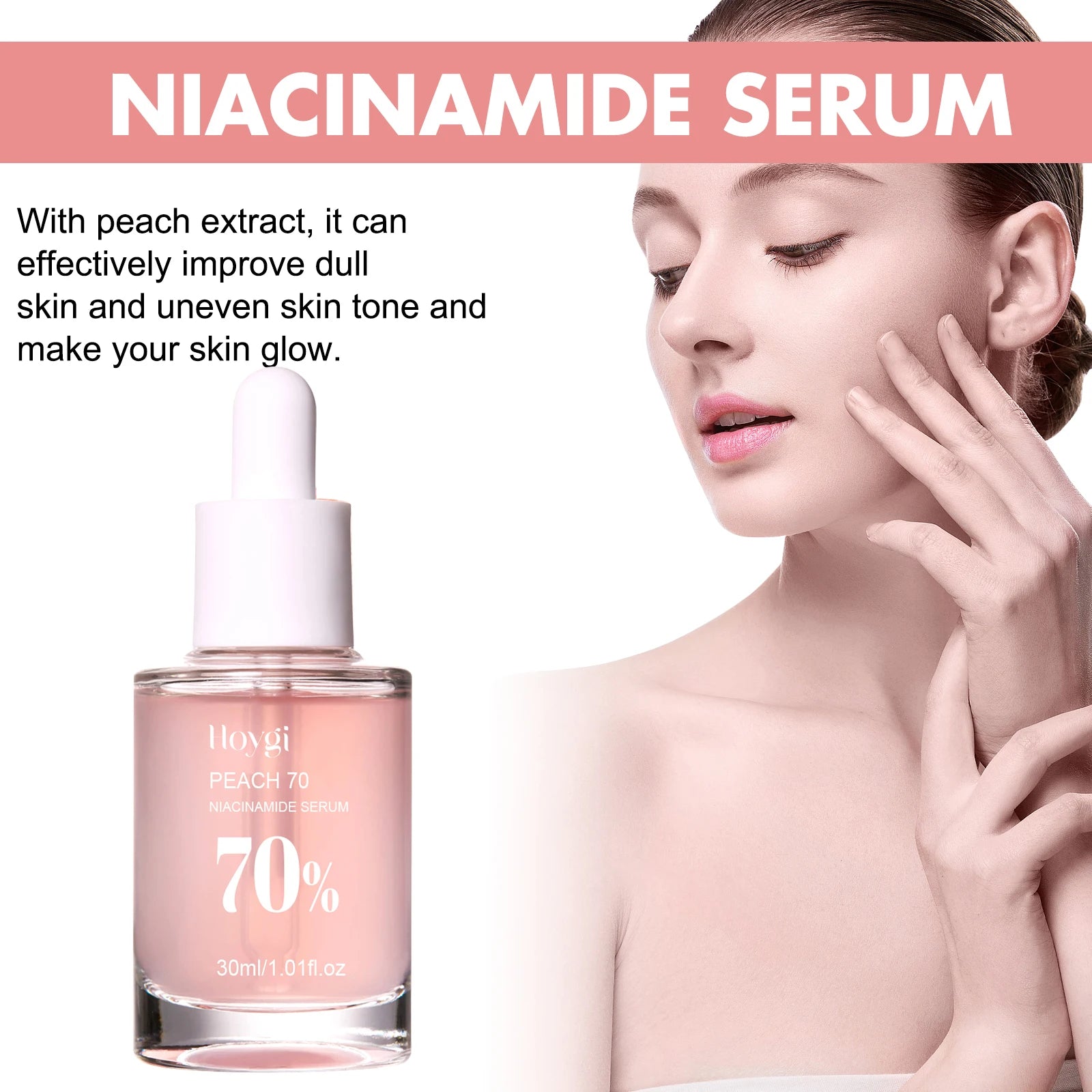 Pêssego 70% com niacinamida. É um soro facial hidratante que trabalha em cima dos poros e remove as manchas escuras