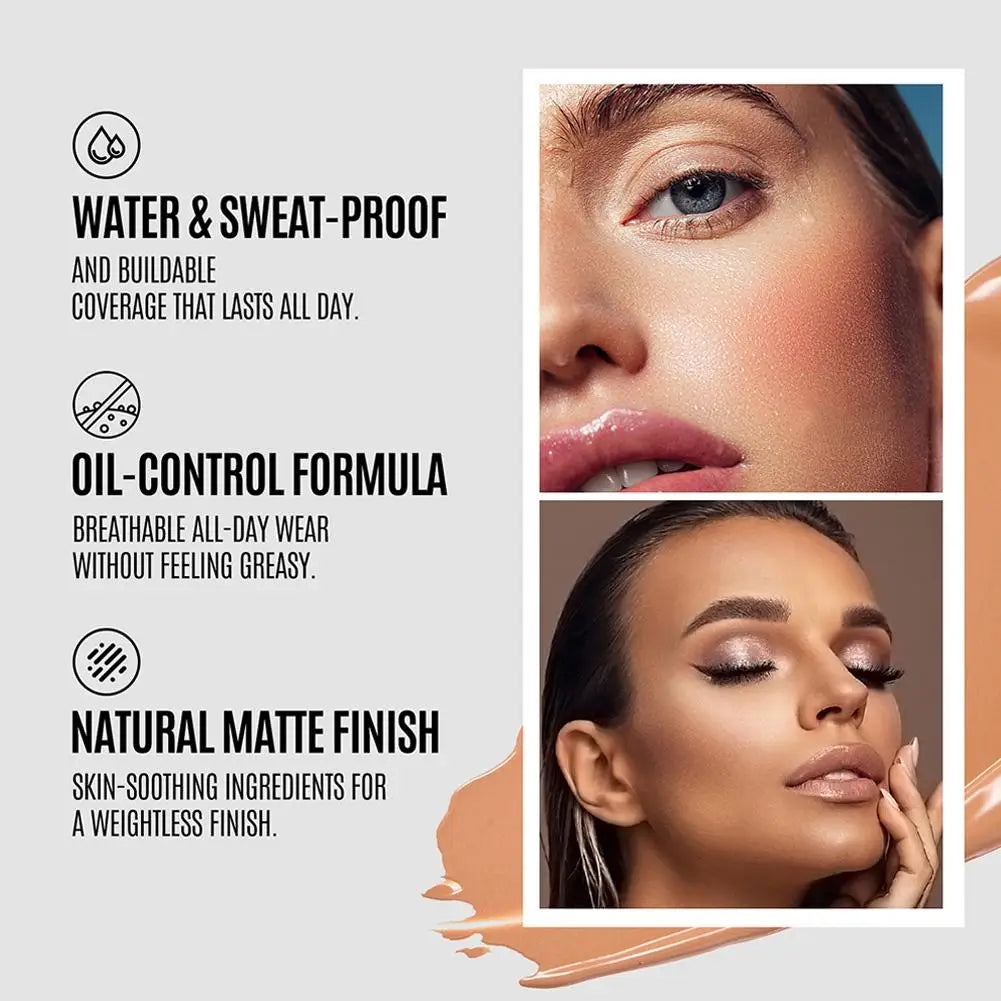 LOOKAVE Base Líquida de Longa Duração – Cobertura Completa, Acabamento Fosco Natural, Hidratante com Efeito CC e Corretivo Integrado