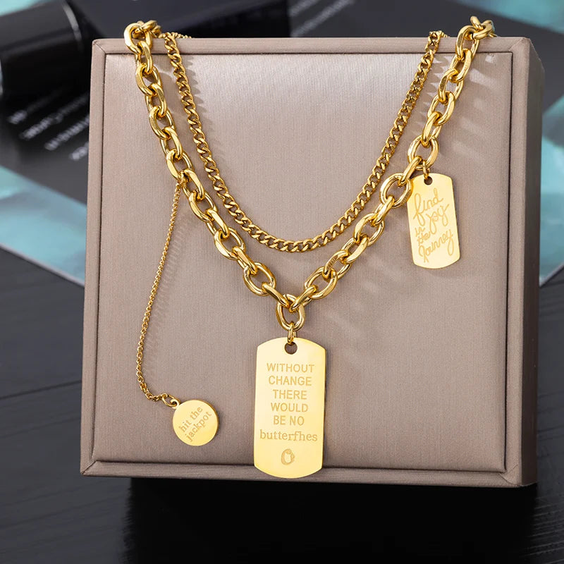 Colar de coração, lua, pérola, estrela multicamadas de aço inoxidável 316l, para mulheres, meninas, cor dourada