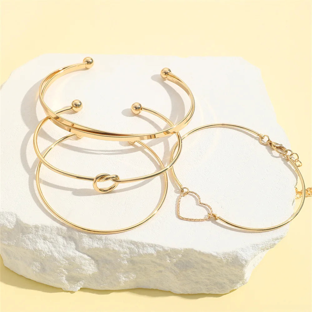 Pulseiras de aço inoxidável 4 peças cor dourada para mulheres