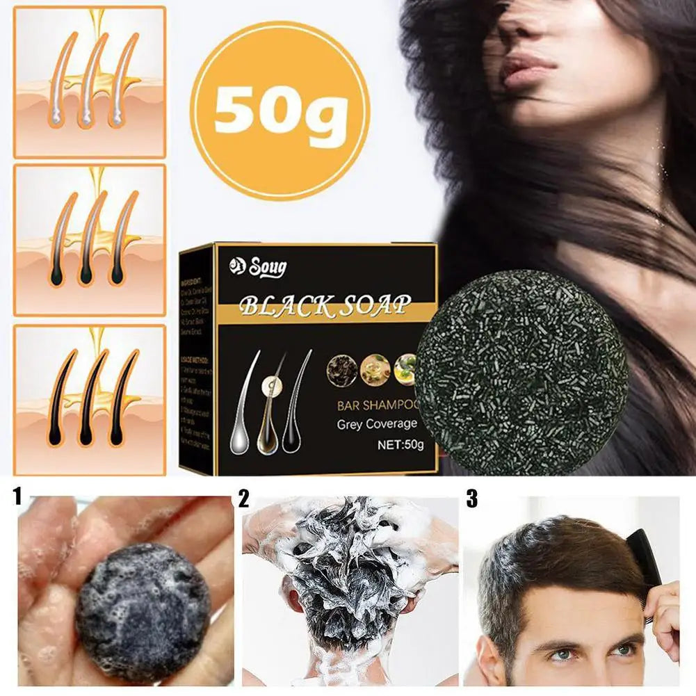 Shampoo Polygonum Hair Darkening em barra para escurecimento do cabelo