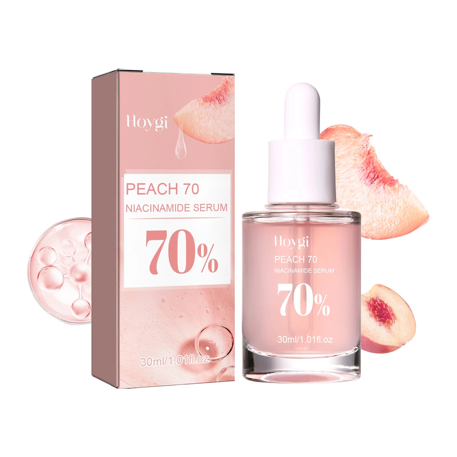 Pêssego 70% com niacinamida. É um soro facial hidratante que trabalha em cima dos poros e remove as manchas escuras