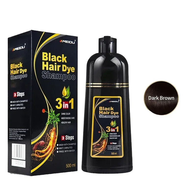 Shampoo de tintura de cabelo 3 em 1 escurecimento de cabelos instantâneo do branco ao preto.