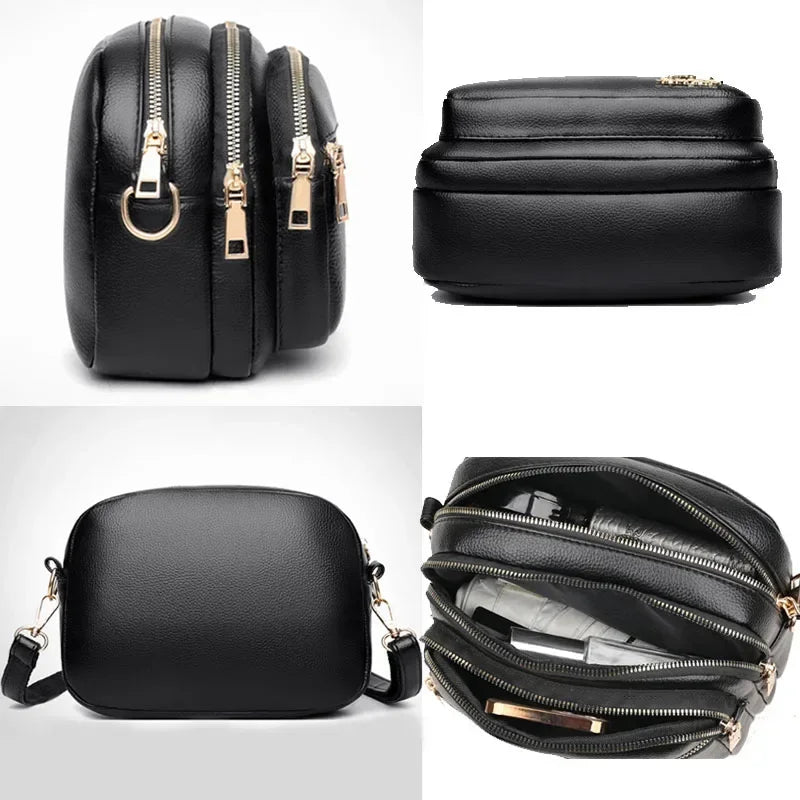 Bolsa de couro de alta qualidade, moda feminina. Multi-bolso resistente ao desgaste.