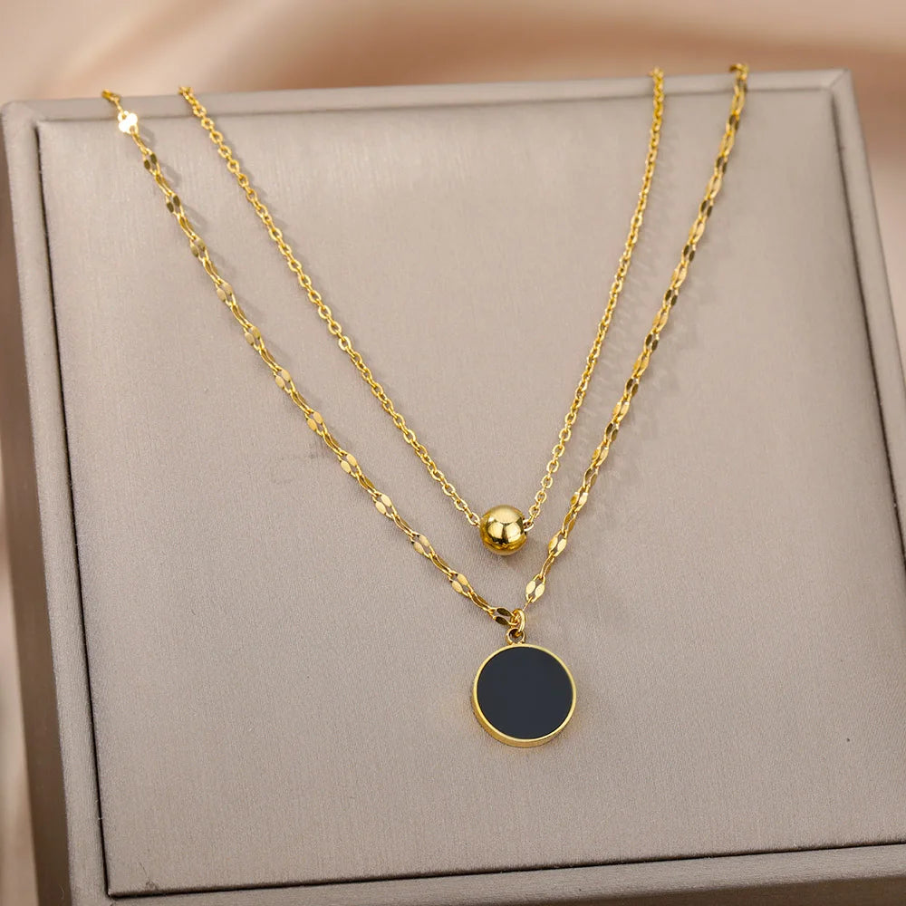 Colar de coração, lua, pérola, estrela multicamadas de aço inoxidável 316l, para mulheres, meninas, cor dourada