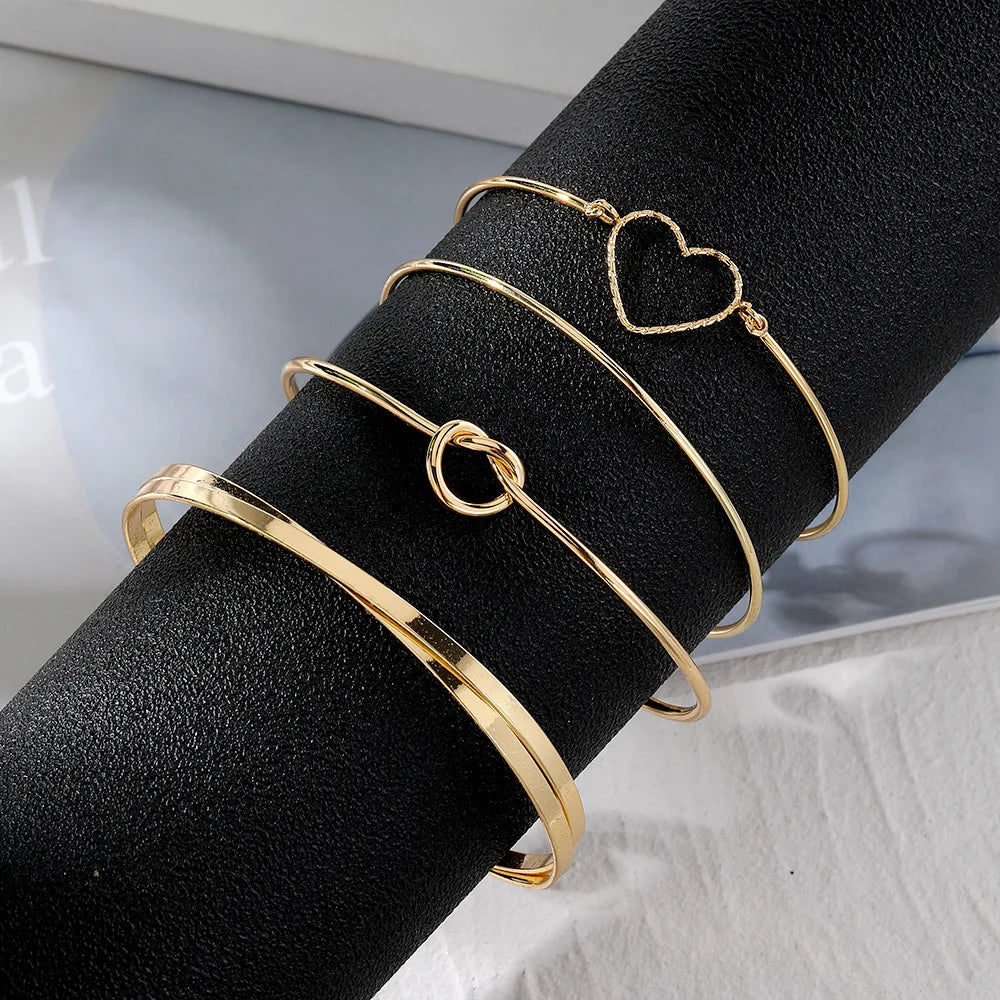 Pulseiras de aço inoxidável 4 peças cor dourada para mulheres