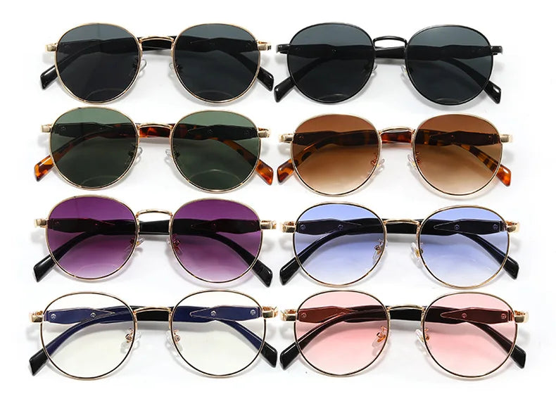 Óculos femininos de sol redondos da Vintage com proteção UV 400.