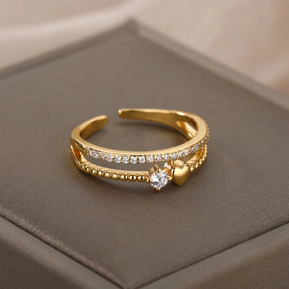 Anéis geométricos de luxo para mulheres, aço inoxidável banhado a ouro 18 k, cor dourada em formato aberto.