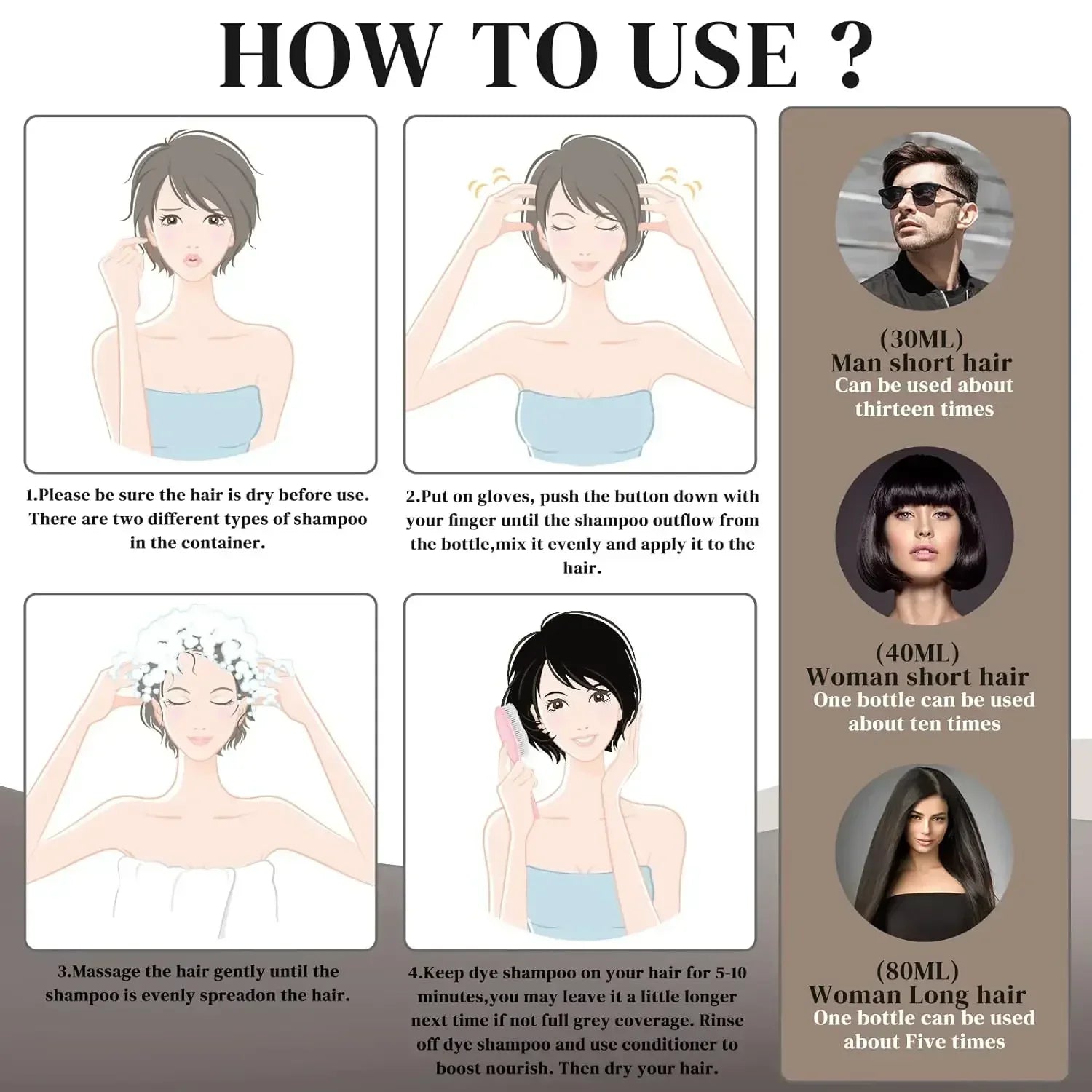 Cabelo Preto Intenso com Shampoo Black Hair Dye 3 em 1