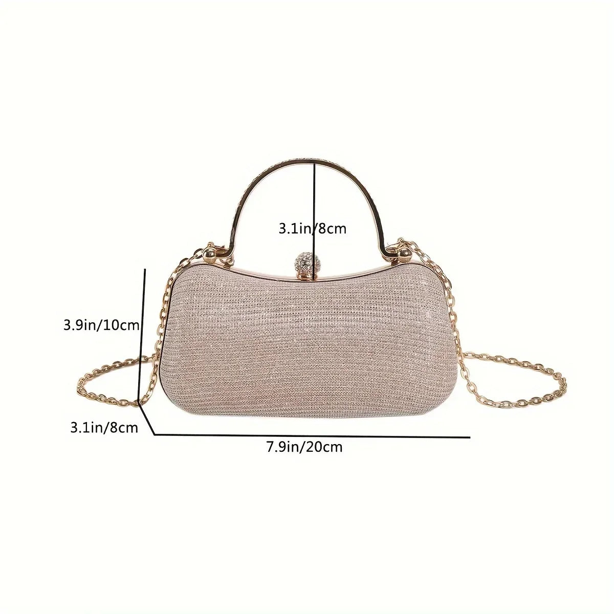 Mini bolsa brilhante de luxo de corrente com strass e glitter. Perfeita para festas, casamentos, bailes de formatura e jantares.