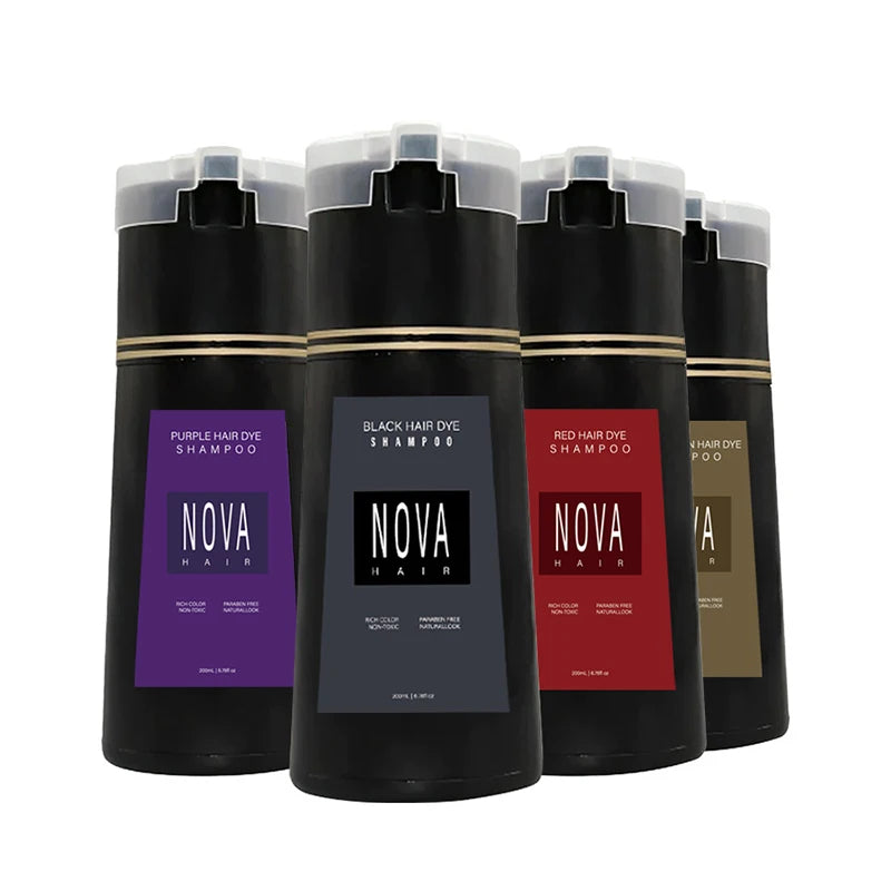 Shampoo de tingimento capilar Black Nova Hair Instant Dye 3 em 1 para homens e mulheres . Fórmula que cuida dos cabelos, controla a oleosidade e da nutrição capilar.