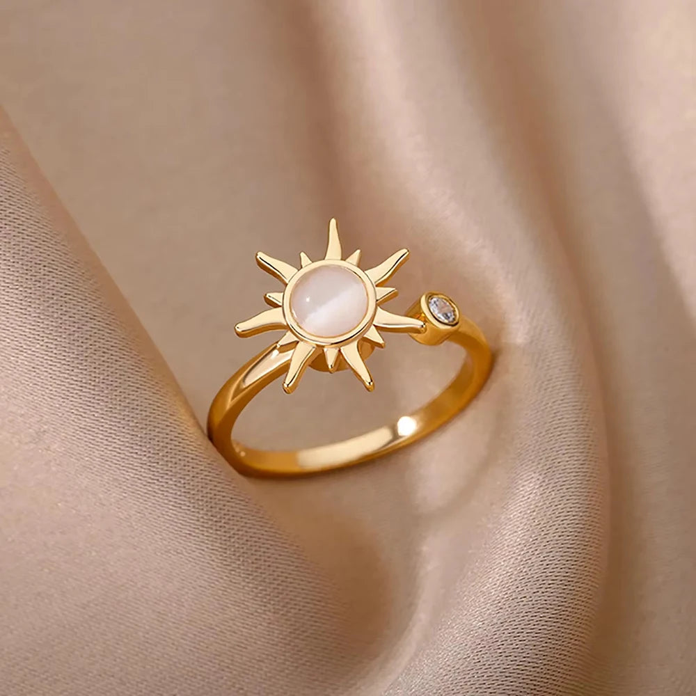 Anéis geométricos de luxo para mulheres, aço inoxidável banhado a ouro 18 k, cor dourada em formato aberto.