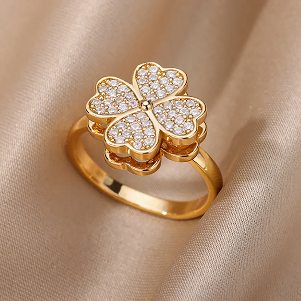 Anéis geométricos de luxo para mulheres, aço inoxidável banhado a ouro 18 k, cor dourada em formato aberto.