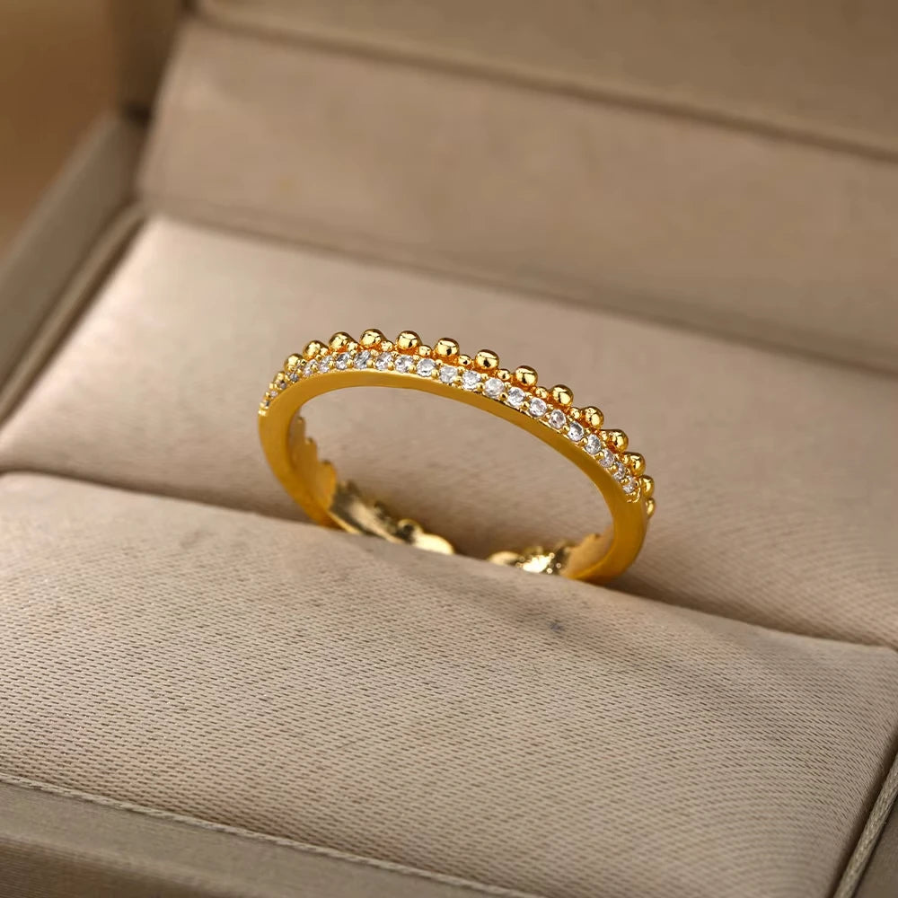 Anéis geométricos de luxo para mulheres, aço inoxidável banhado a ouro 18 k, cor dourada em formato aberto.