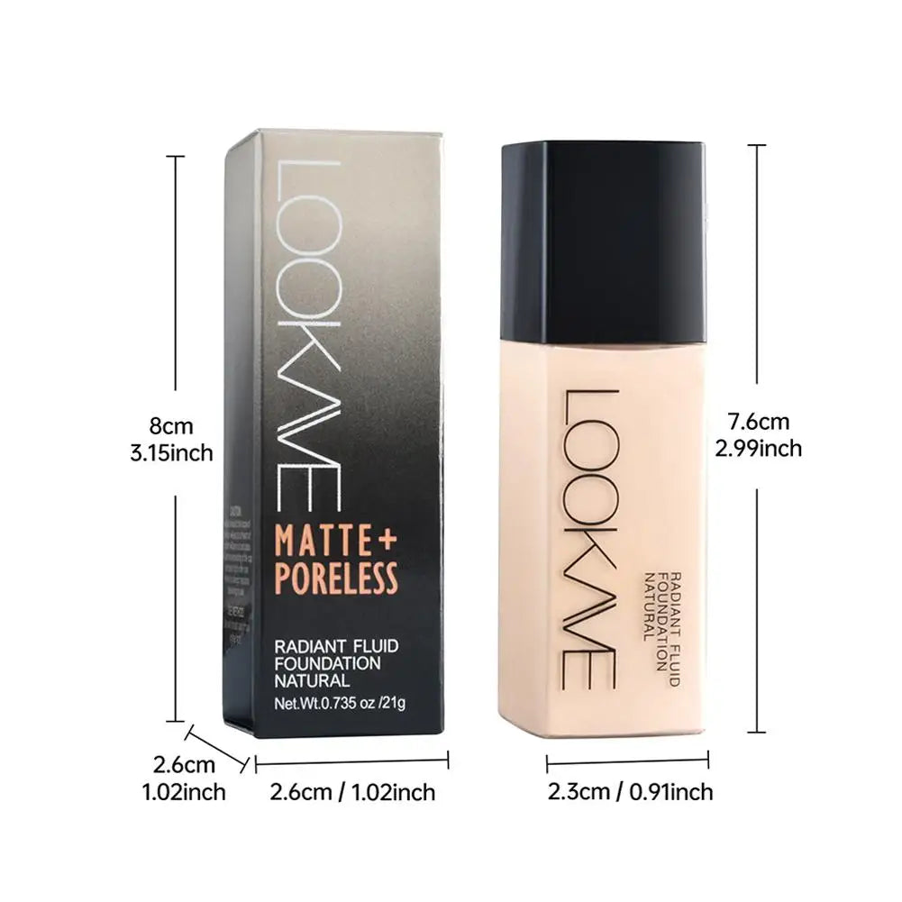 LOOKAVE Base Líquida de Longa Duração – Cobertura Completa, Acabamento Fosco Natural, Hidratante com Efeito CC e Corretivo Integrado