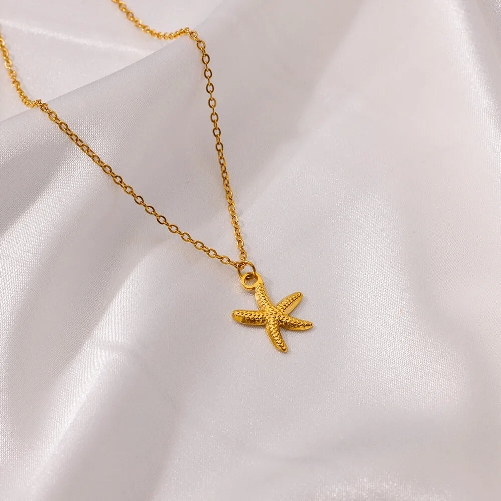 Colar de coração, lua, pérola, estrela multicamadas de aço inoxidável 316l, para mulheres, meninas, cor dourada