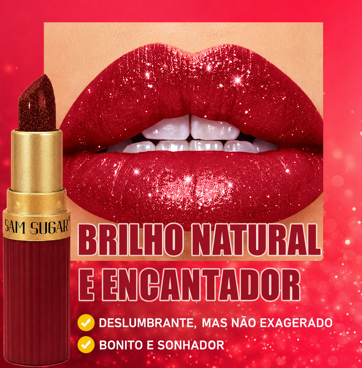 Batom Metálico Sam Sugar – Efeito Pérola e Alta Fixação