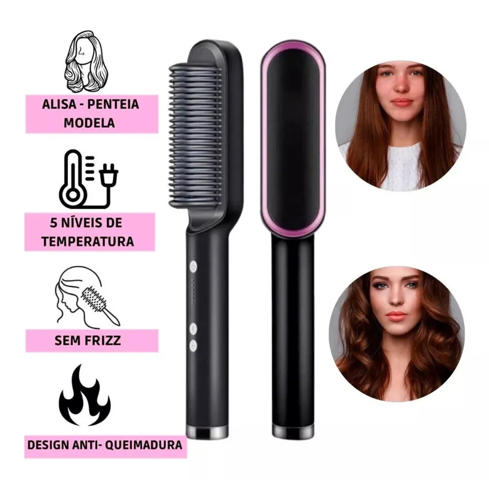 Escova De Cabelo 3 em 1 Elétrica com Pente De Aquecimento Para Alisador bivolt 110/220