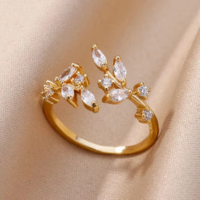 Anéis geométricos de luxo para mulheres, aço inoxidável banhado a ouro 18 k, cor dourada em formato aberto.