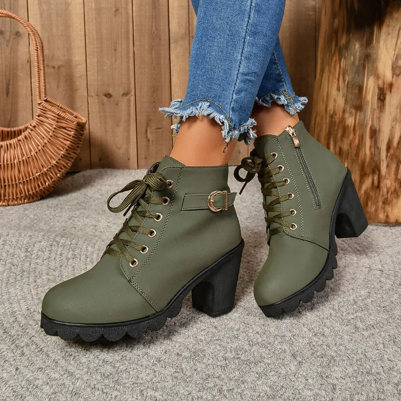 Botas de tornozelo de salto plataforma outono inverno para mulheres.