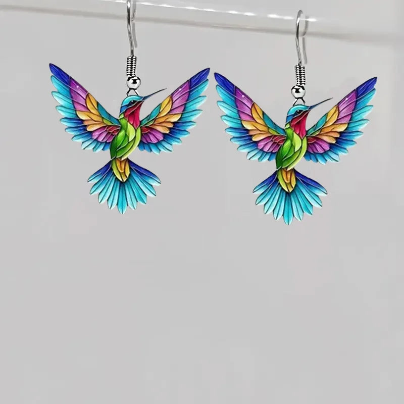 Brincos de acrílico beija-flor para mulheres estilo retro colorido