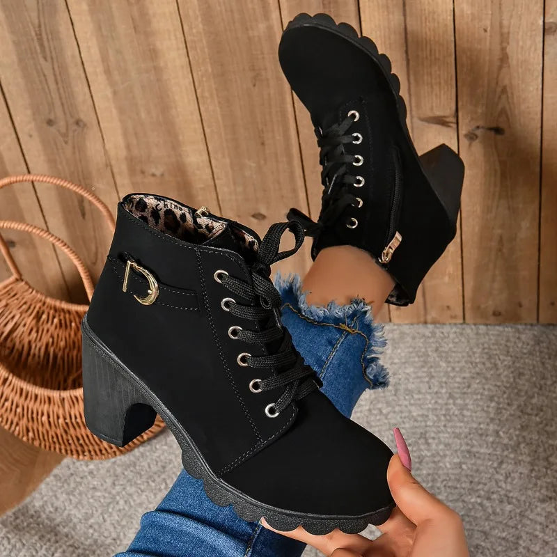 Botas de tornozelo de salto plataforma outono inverno para mulheres.