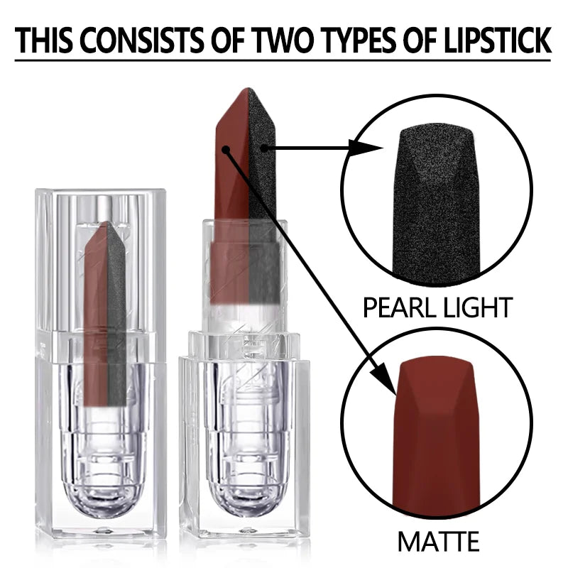 Batom à prova d'água de longa duração com hidratante fosco, antiaderente perolado diamante matiz labial vermelho.