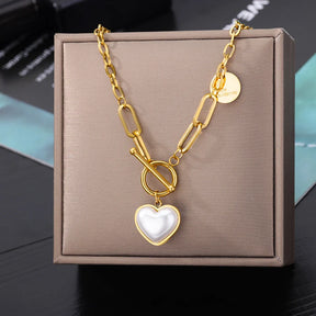 Colar de coração, lua, pérola, estrela multicamadas de aço inoxidável 316l, para mulheres, meninas, cor dourada